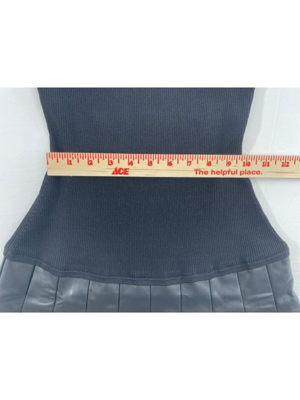 Milly Leather Pleated Skirt Knit Dress Black Sleeveless Ribbed Mock Neck Size P - Picture 9 of 13